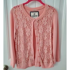 Poof Excellence Salmon Lace Cardigan, LG